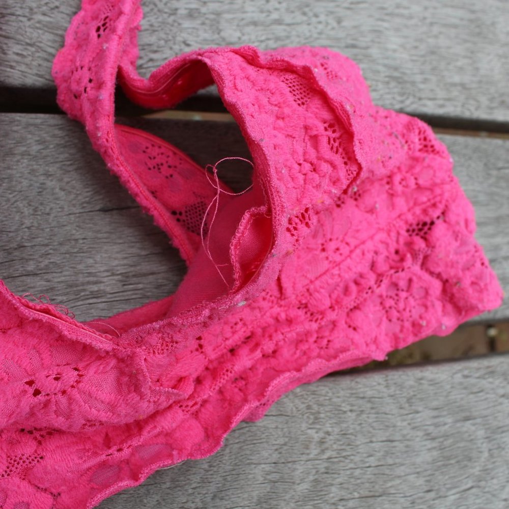 Hot Pink Aerie Cross Back Lace Bralette - Picture 5 of 8